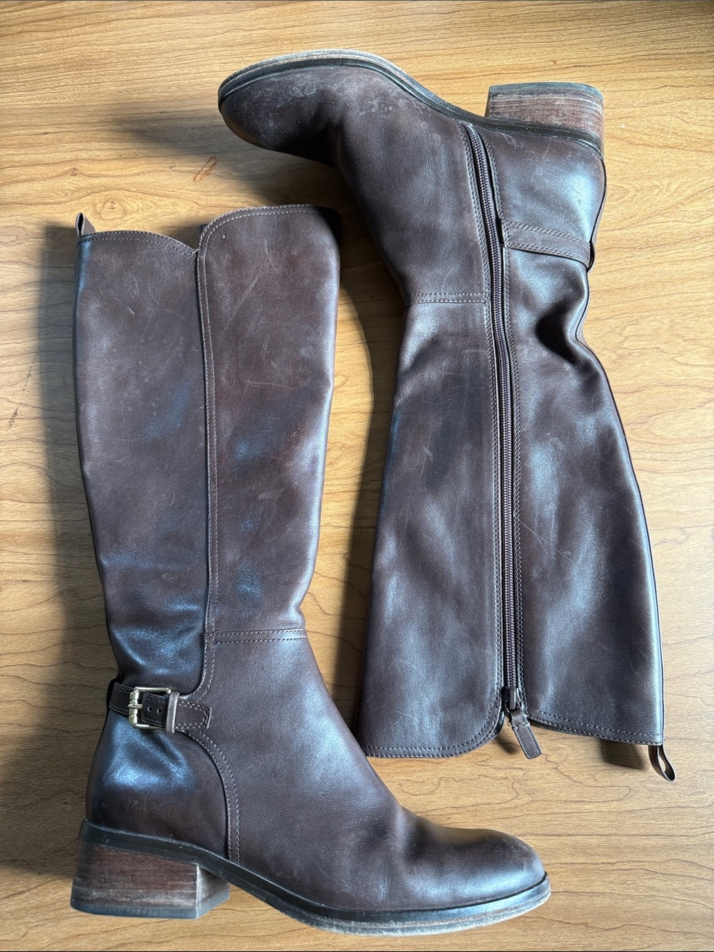Cole Haan Brown Leather Knee-High Riding Boots 9 Classic Neutral Quiet Luxury